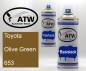 Preview: Toyota, Olive Green, 653: 400ml Sprühdose + 400ml Klarlack - Set, von ATW Autoteile West.